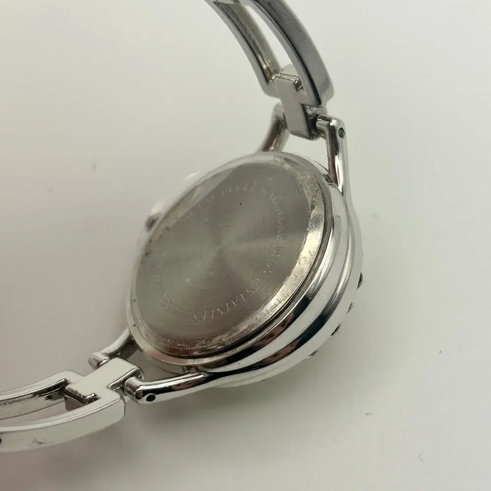 Womens Silver Tone Quartz Watch with Yellow Rhinestone/Crystal Bezel New Battery - Picture 6 of 8